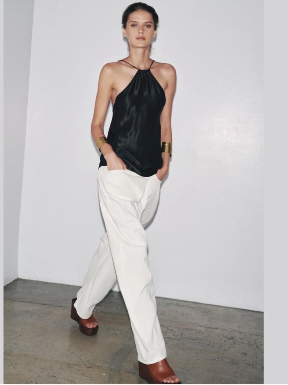 Zara Asymmetric Oversized Fold Over,  Cross Waist, Wide-Leg Jeans / Pants. White
